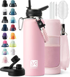 DYSANKY Insulated Water Bottle | Thickened Stainless Steel Vacuum Metal | Portable Sports Water Jug for Gym and Hiking with Straw, Carrier Bag, Handle Strap | BPA-Free 40 oz, Pink