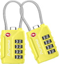Puroma 2 Pack TSA Approved Luggage Lock, 4 Digit Combination Travel Cable Locks Resettable Code Lock with Zinc Alloy Body for Suitcase, Toolbox, Backpack, Bag, Gym Locker (Yellow)