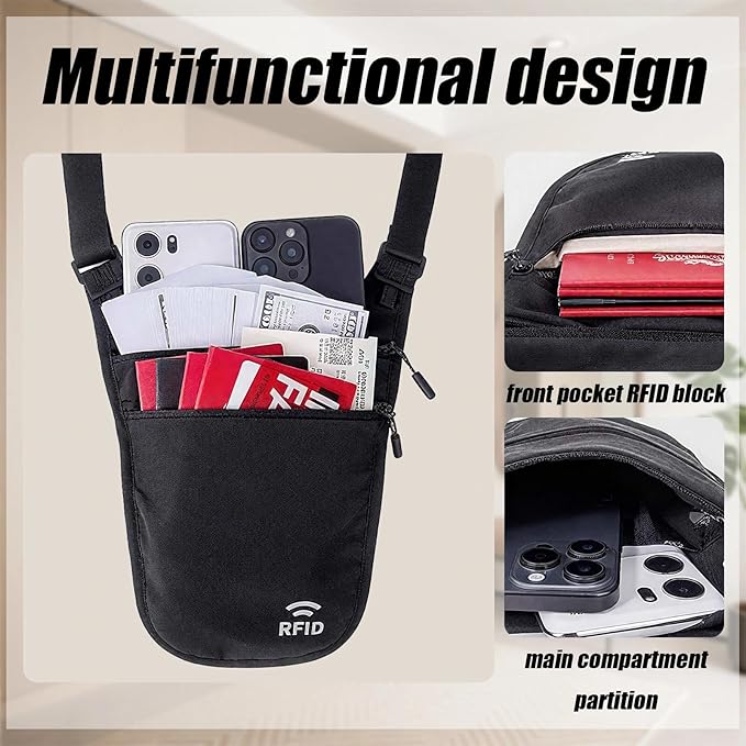 Travel Money Belt Under Clothes,RFID Passport Wallet, Hidden Money Belt for Travel Women Men, Secure Wallet to Protect Cash, Credit Cards