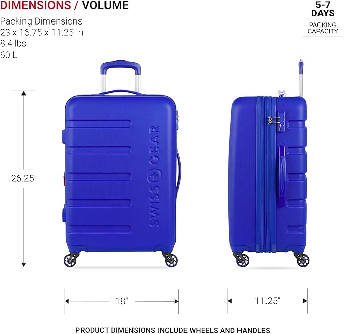 SwissGear 7366 Signature Hardside Expandable Luggage with Spinner Wheels, TSA Lock, Cobalt, Checked-Medium 23-Inch
