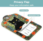 Rimilak 3 Pcs PU Leather Luggage Tags for Suitcase, Travel Cruise Luggage Tag with Privacy Flap, Name ID Label and Metal Loop for Women Men Baggage Handbag School Bag Backpack, Black Cat