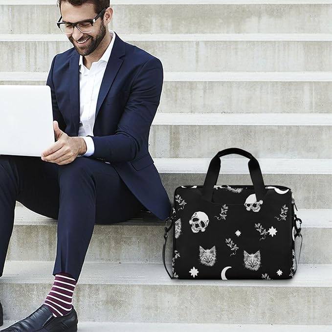Skull Cat Moon Laptop Case 15.6 inch Computer Bag Waterproof Laptop Briefcase Laptop Bag for Women & Men
