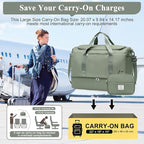 Large Travel Duffle Bag,Carry on Overnight Weekend Bag with Shoes Compartment,Weekender Bags for Women for Travel Business Trips Sport Hospital,2Pcs,Olive Green