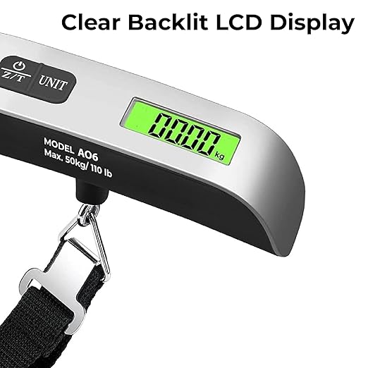 Luggage Scale, Digital Portable Handheld Suitcase, Travel Hanging Baggage with Backlit LCD Display, 50kg/110Pounds, Silver