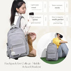 Backpack for Girls, Solid-Color School Backpack for Boys Kids, Aesthetic Girls Bookbag for Elementary School Travel Daypack,Grey
