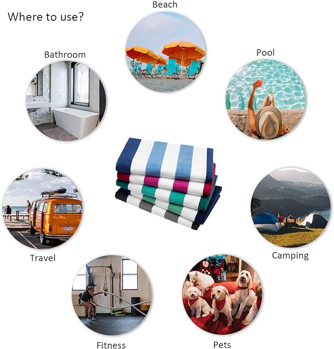Bornbay Cotton Oversized Beach Towel - Extra Large 40"X70" Big Cute Thick Pool Towel, XL Stitch Beach Towels Striped Mint Green Swimming Towel for Adults Mens Women