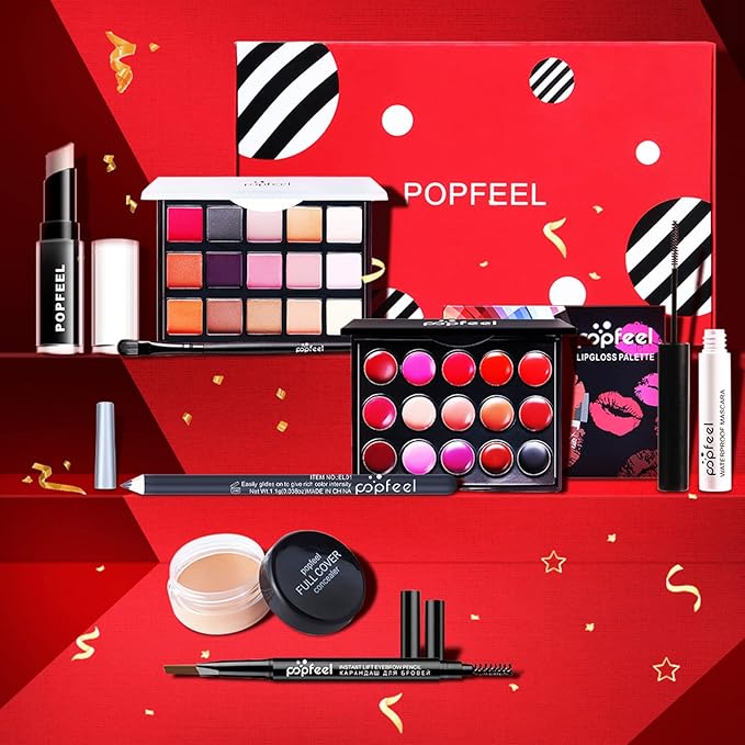 FantasyDay All in One Professional Makeup Kit for Women Girls Holiday Makeup Gift Sets Xmas Essential Bundle Include Eyeshadow Palette Lipstick Blush Concealer Eyeliner Mascara Brush Eyebrow Pencil