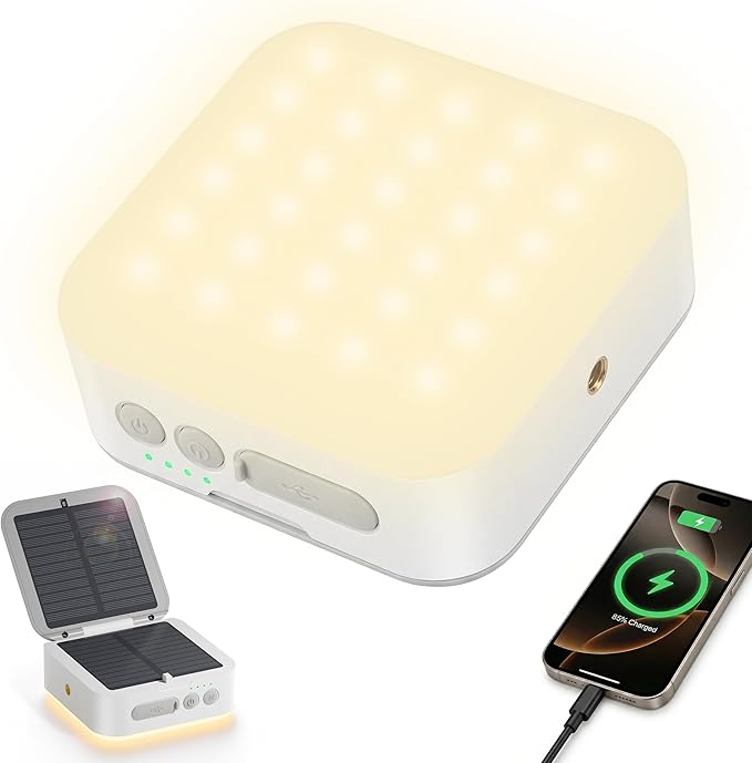 Solar Camping Lantern Rechargeable, 5200mAh Camping Lights 3000LM Camping Lights up to 144 Hours 5 Light Modes, IPX5 Waterproof Lanterns for Power Outages Portable Power Supply