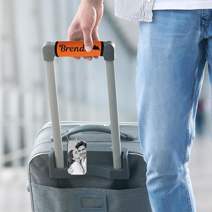 HJX Personalized Luggage Handle Wrap for Suitcase Custom Embroidered Name Handle Cover for Luggage Bag with Luggage Tag Travel Accessories (02-Text)