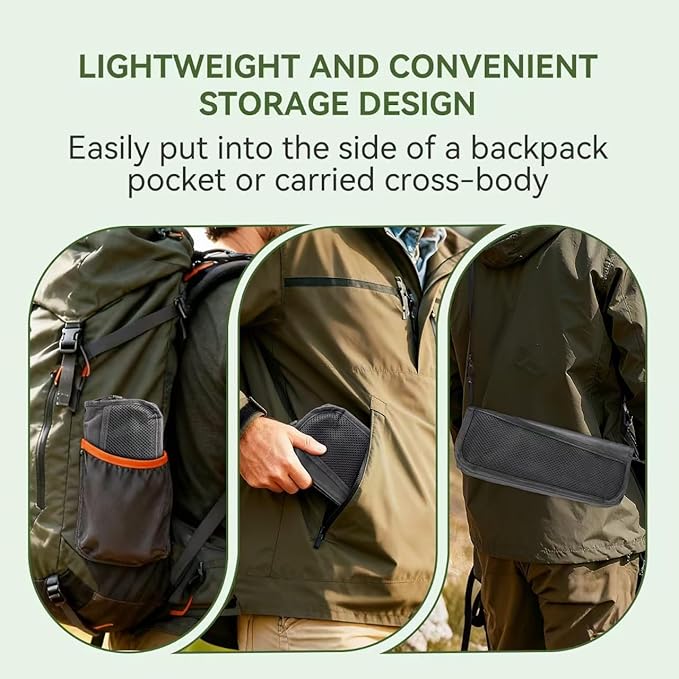 Portable foldable backpack stool, Camping Chair, with dual storage pockets and side pockets Compact adult-sized portable stool, ideal for camping, hiking, outdoor activities capacity 250 lbs (Black)