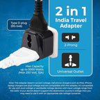 OREI UK, China, US to India Adapter - Type D Travel Adapter Plug - 2 in 1 Travel Adapter India - Compatible with India, Nepal, Pakistan - CE Certified - RoHS Compliant - 2 Pack - Black Color