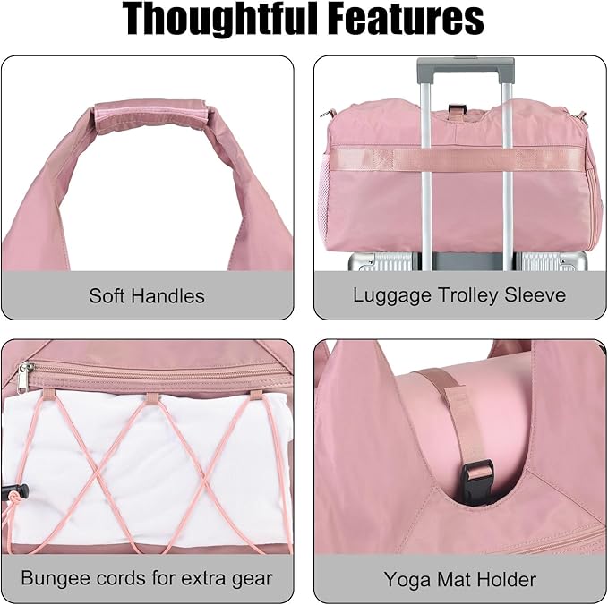 Forestfish Gym Bag For Women With Yoga Mat Holder & Shoe Compartment & Wet Dry Storage Pocket & Adjustable Strap