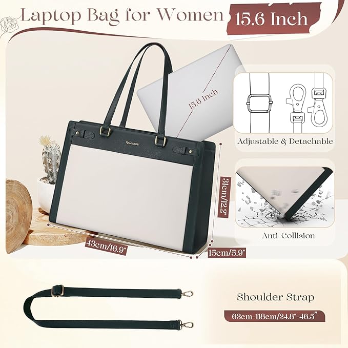 RAINSMORE Laptop Bag for Women 15.6 Inch PU Vegan Leather Work Tote Bag Waterproof Womens Briefcase Designer Computer Bag for Office Teacher College Travel Large Tote Purse Professional Purple & Beige
