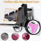 Backpack Trolley Cart with Stair-Climbing Wheels – Foldable Aluminum Frame, Adjustable Handle and 77 lbs Capacity – Quiet Large Wheels with Edge Guard – Pink – Fits Travel Bags, Book Bags, Shopping