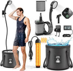 Portable Shower with Heater 6000mAh Rechargeable Camping Shower with LED Display, 3 Spray Modes, IPX7 Waterproof Shower Pump Foldable Bucket Outdoor Showering for Hiking RV Car Travel Pet