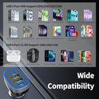 USB C Car Charger, Meagoes 4 Ports 90W Super Fast Charging, Dual 45W USBC & QC3.0 USB 12V Cigarette Lighter Adapter for iPhone 17 Air 16 15 iPad Tablet Google, Samsung S26 Android Type C Cell Phone
