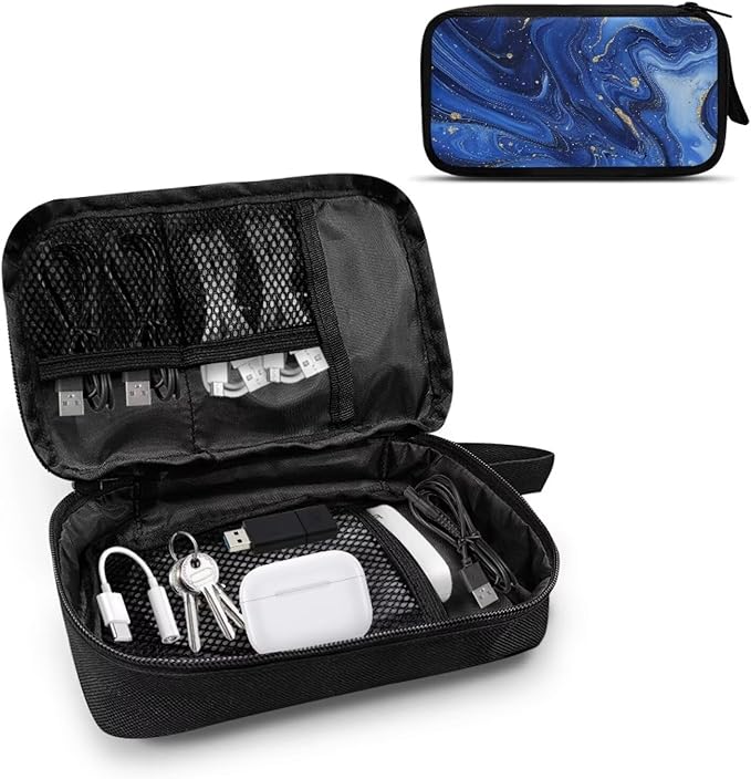 Marble Electronics Case Portable Electronic Accessories Carry Case Tech Pouch for Cable Cord Charger Phone Earphone Power Bank SD Card Travel Use