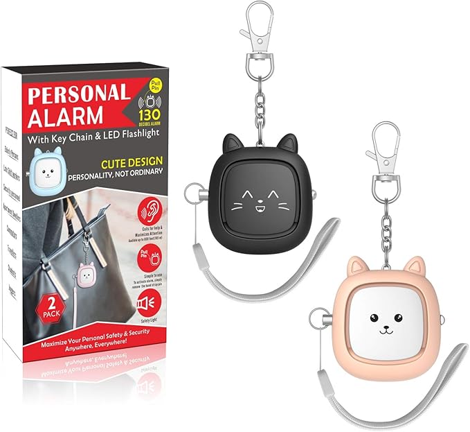 Personal Safety Alarm, VIGOROAD 2 Pack Loud 130dB Siren Emergency Panic Alarm with LED Light, Easy Pull Pin Keychain Self-Defense Security Alarm for Women, Seniors, Kids