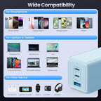 128W USB C Wall Charger,GaN III 3-Port Fast Charging Station,PD QC Foldable Charger Block Portable 65W Laptop Adapter for MacBook Pro/Air,iPad Pro,Galaxy S23,Dell XPS 13,iPhone 17/16/Pro etc