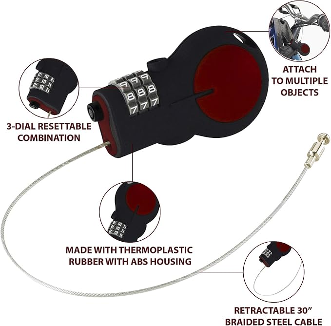 Lewis N. Clark Cable Luggage Lock | TSA Approved | Travel Or Bike Lock | Set Your Own Combination | 30-inch Retractable Steel Cable