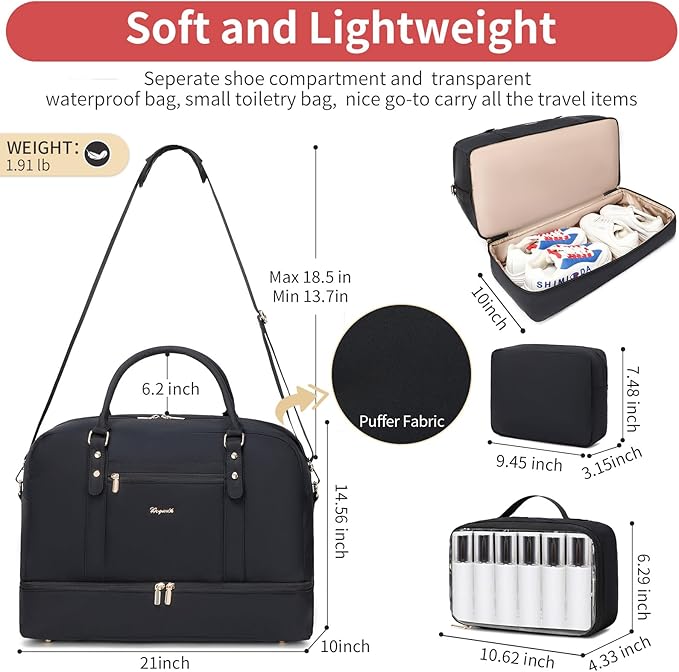 Wogarl 4PCS Weekender Bags for Women Large Overnight Weekend Travel Duffel Carry on Shoulder with Shoe Compartment Canvas Toiletry Bag for Travel Business Gym