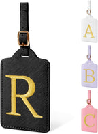 Personalized Initial Luggage Tags for Suitcase TSA Approved, Black Leather Cute Luggage Tag with Privacy Cover Name Card, Embroidered Custom Luggage Tags Travel Backpack Tags Gifts for Women Kids(R)