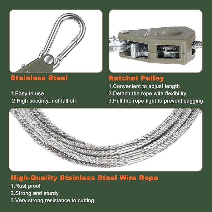 Vigorport Outdoor Retractable Clothesline Portable Travel Clothes Line Wire Ropes with PVC Coating Heavy Duty Rope Pully System for Camping, RV, Indoor Backyard（19Ft）