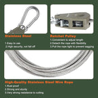 Vigorport Outdoor Retractable Clothesline Portable Travel Clothes Line Wire Ropes with PVC Coating Heavy Duty Rope Pully System for Camping, RV, Indoor Backyard（19Ft）
