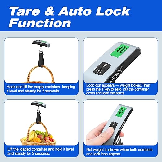Digital Hanging Luggage Scale with Backlit for Travel, Portable Handheld Suitcase Weight Scale with Hook, 110 Pounds, Battery Included