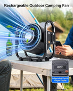 Oscillating Camping Fan Rechargeable - 16000mAh Battery Powered Fan with 6 Winds Night & RGB Ambient Light Digital Display 120° Vertical & horizontal Rotation for Camping Tent Fishing Outdoor