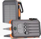 Solar Power Bank 20,000mAh, Portable Phone Charger, 4 Cables Outdoor Waterproof External Backup Power Charger with USB-C for Cell Phones, Solar Battery Pack with Dual Flashlight for Camping