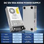 New Version 110V AC to 12V DC Converter Power Supply, AC to DC Converter 12v 50A 600W Switch Power Supply Transformer for RV, Pump, LED Strip, LCD Monitor