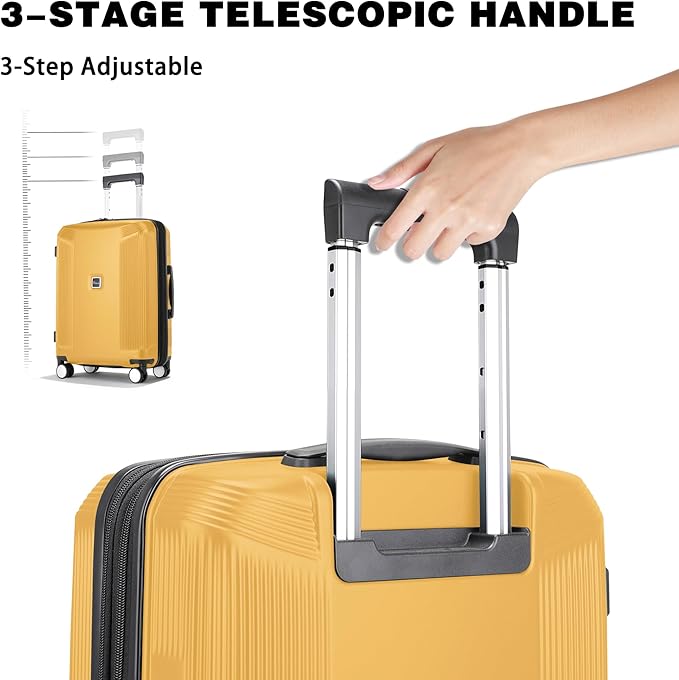 Luggage Sets 3 Piece, Lightweight Expandable PC Hardside Durable Suitcases with Spinner Wheels & TSA Lock, 20/24/28 Inch, Yellow