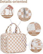 Narwey Travel Toiletry Bag for Women Large Hanging Makeup Bag Organizer Toiletries Bag for Full Size Essentials Accessories Cosmetics (Light Checkerboard (Large))