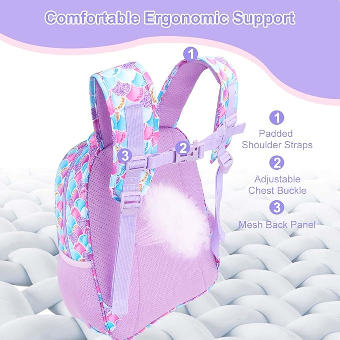 RHCPFOVR Kids Backpack for Girls - Girls Backpack 3-8 Ages Mermaid for Kids 15 Inch School Bookbag for Kindergarten Elementary School Bookbag for Girl 1st 2nd Grade