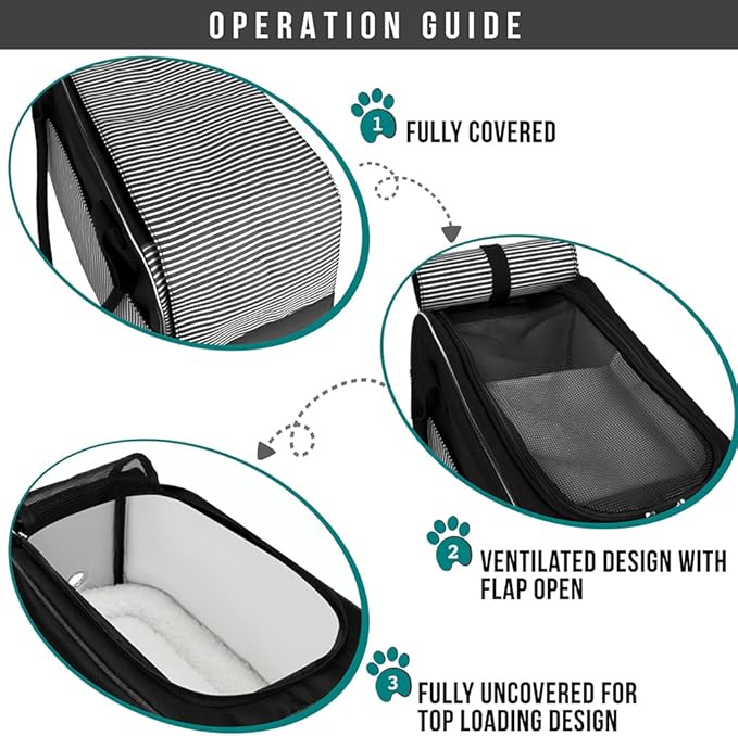 PetAmi Dog Purse Carrier for Small Dogs Cats, TSA Airline Approved Soft-Sided Pet Carrier with Pockets, Ventilated Travel Tote Bag with Bed & Shoulder Strap, Puppy Kitten, Max 12 lbs, Stripe Black