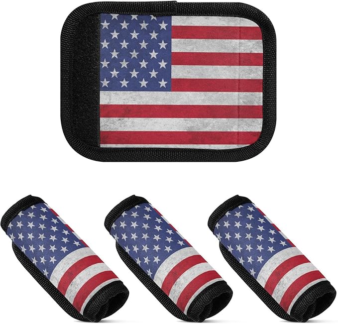 4Pcs Luggage Handle Wrap Suitcase Identifier Handle Covers Tags Soft Travel Bags Luggage Handle Gripper Accessories for Airplane Flying USA Flag