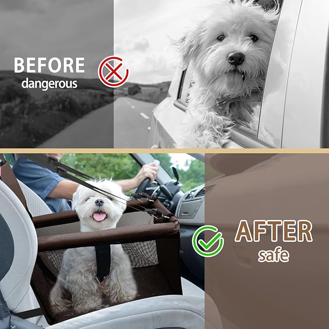 Dog Car Seat Foldable Dog Car Booster Seat Waterproof Breathable Oxford Travel Bag for Small to Medium Dogs, Puppies, and Pets-Pure Coffee