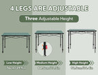 Join Nature Portable Outdoor Adjustable Height Camping Table, Large for 2-6 Person, Foldable Roll-up Aluminum Camp Table with Carry Bag for Picnic, Camp, Sturdy, Stable, Loads 220 Lbs (Green)