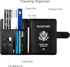 WALNEW Passport Holder for Travel, RFID Passport Cover Wallet for Women Men, PU Leather Passport Book Card Holder Case with Pen (Buckle Closure, Buckle-Black)
