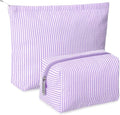 Huhumy 2 Pcs Makeup Bag Set Cute Cosmetic Pouch for Women Seersucker Travel Toiletry Bag Preppy Small Makeup Purse Pouch Aesthetic Skincare Brushes Storage Organizer for Valentine Women(Purple)