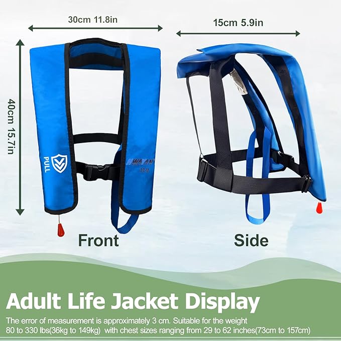 Manual Inflatable Life Jacket| Inflatable PFD Vest Adult| Life Vest for Adults| Outdoor Water Sports| Supports up to 330 lbs|33g of Carbon Dioxide Cylinder