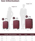 Coolife Medium Checked Luggage Hardside PC+ABS Suitcase with TSA Lock, Lightweight Rolling Carry On with Spinner Wheels(Radiant Pink, 24in)