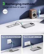 Portable Charger Power Bank with Built-in Type C Cables, 22.5W Fast Charging 10000mAh Phone Charger, Travel Battery Pack Slim Battery Bank with Smart LED Display for iPhone, Android & USB-C-Gray