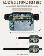 Capolo Fanny Packs for Women Fashion Waist Packs Bag with Adjustable Strap and 4 Zipper Pockets Waterproof Everywhere Crossbody Belt Bag for Workout Running Travelling(Blue Leaves)