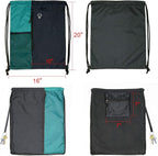 Drawstring Backpack Sports Gym Bag for Women Men Large Lightweight Backpack with Zipper and Water Bottle Mesh Pockets (Black/Teal)