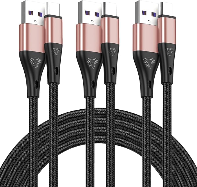 USB Type C Cable Fast Charging,3pack 10ft Premium Nylon Braided 3A Rapid Charger Quick Cord,Type C to A Cable Compatible for Samsung Galaxy S21 S20 S10 S9 S8 Plus,Note 20 10 9 8, LG V50 V40 G8（Pink）