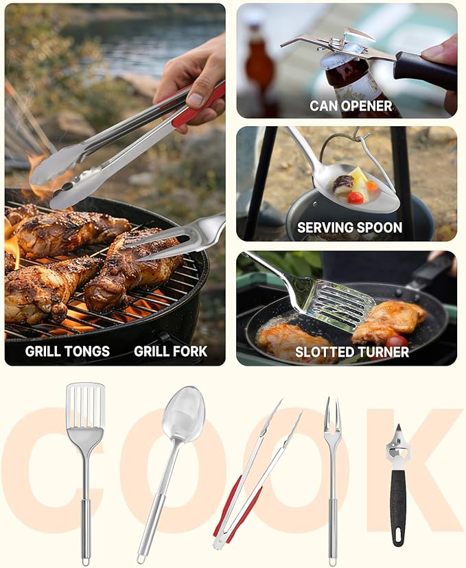 Gaialoop Portable Camping Cooking Utensils Set, Camp Kitchen Set with Organizer Bag, RV Essentials Outdoor Cooking Utensil Kit for Travel, Picnics, Camping, BBQs, Parties
