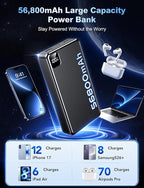 Portable Charger Power Bank, 56800mAh Battery Pack, 22.5W Fast Charging Portable Phone Charger for Camping Travel Essential Compatible with iPhone 17/16/15/14/13 Series, Samsung, Google,iPad-Black