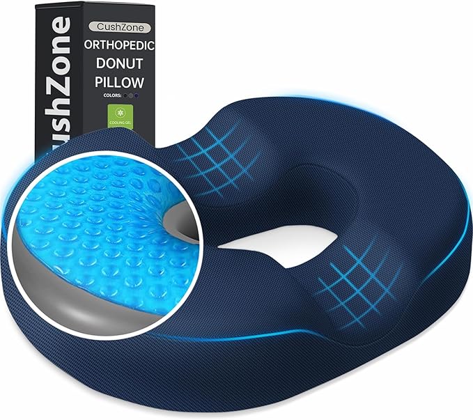 Donut Pillow Seat Cushion - Cooling Gel Donut Chair Cushions, Memory Foam Seat Cushion for Office & Home, Car Seat Cushion and Butt Pillow, Hemorrhoids Pillow and Tailbone Pain Relief, Blue
